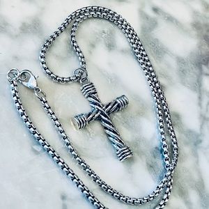 Brand new! Long Designer style large Cross Pendant on a rounded box chain 24”
